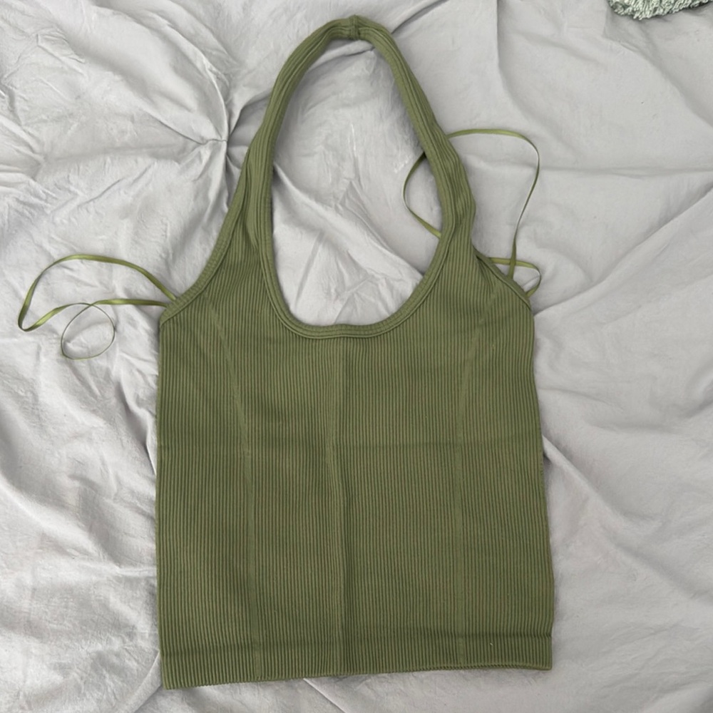American Eagle Outfitters Green Fitted Tie Front Tank Top